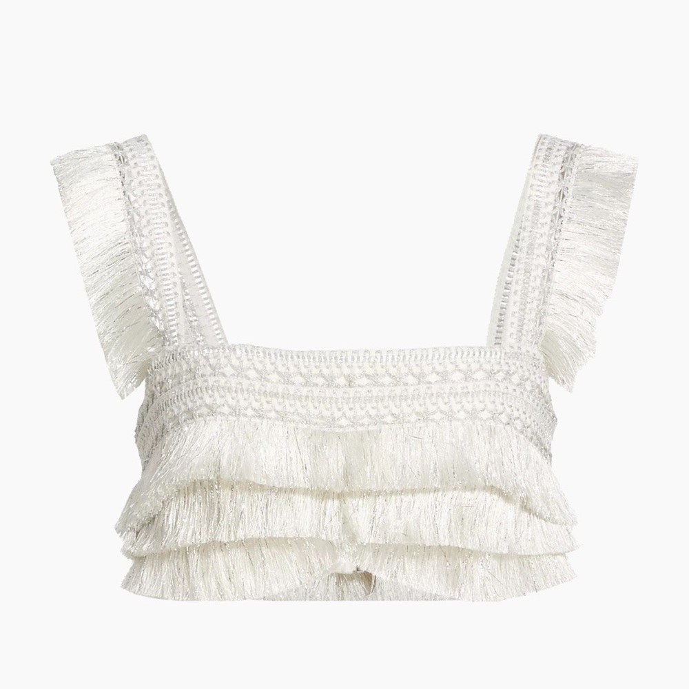 PatBO White Fringe Crop Top & Mini Skirt Set - Picture 5 of 13